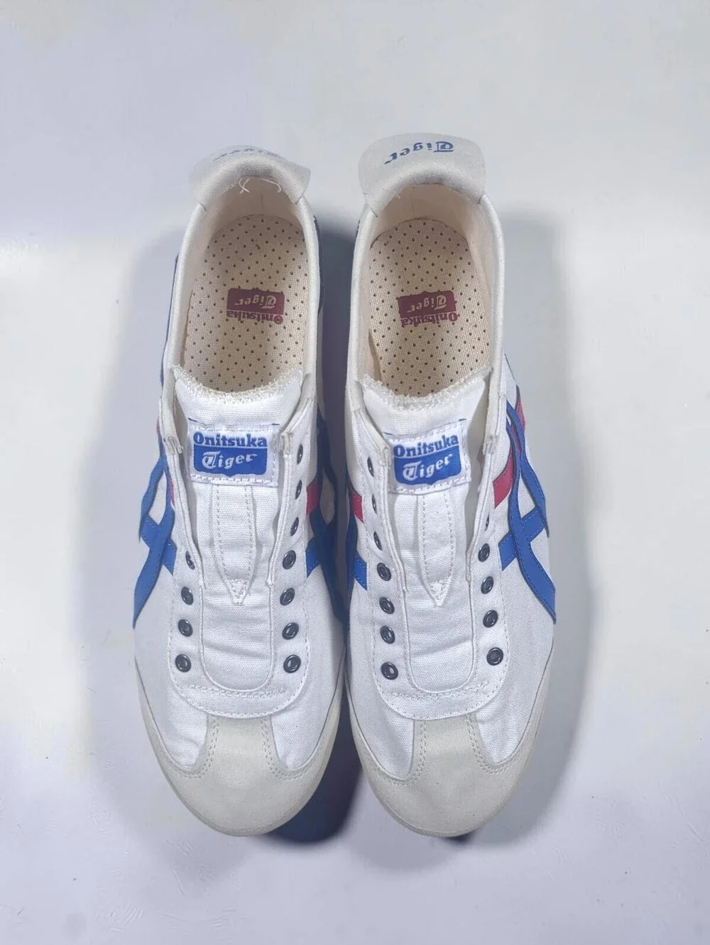 Onitsuka Tiger Mexico 66 Slip On Mens 10.5 White Blue Red Tricolor Sneakers